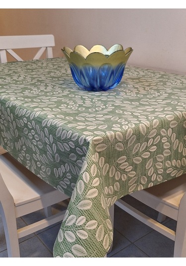 Elyaflı Pvc Muşamba - Desenli Silinebilir Masa Örtüsü Krem Fnt1248 Yeşil