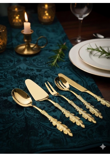 Ersan Home Tüy Model Gold 5li Pasta Sunum Ve Servis Seti Gold