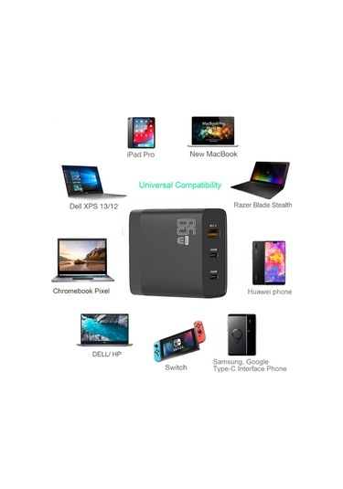 Gan 65w Pd45w Çift Type-c䀭 .0 Usb Çoklu Uyumlu Dizüstü Bilgisayar Adaptörü İngiltere Abd Tak Siyah