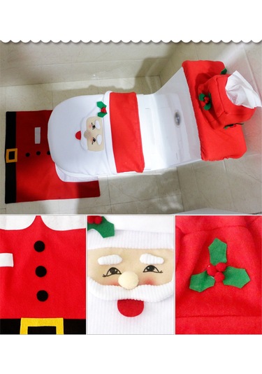 Folinda Elk Desenli Noel Banyo Dekorasyon Seti: Doku Battaniye + Tuvalet Kapağı Örtüsü + Tank Kapağı - Yumuşak, Kaymazsız, Yeniden Kullanılabilir Diğer