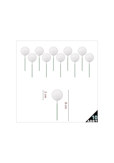 Çubuklu Süsleme Topu, 2cm X 10 Adet - Beyaz