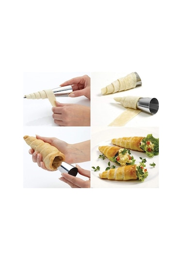 Sones 5 Adet Koni Rulo Kalıpları Paslanmaz Çelik Spiral Nozul Kruvasan Pasta Kreması Boynuz Kek Kalıbı