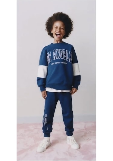 Erkek Çocouk Lacivert Eşofman Takımı Sweatshirt - Eşofman Altı Los Angeles Koyu Mavi