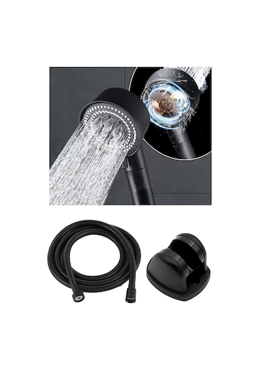 Yayke Turbo Pervaneli 5 Fonksiyonlu Duş Başlığı Siyah Duş Seti Siyah