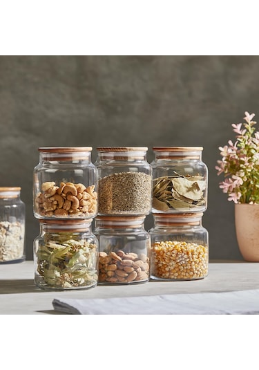 Selka Home 6'lı 635 Ml Sade Ahşap Kapaklı Cam Kavanoz