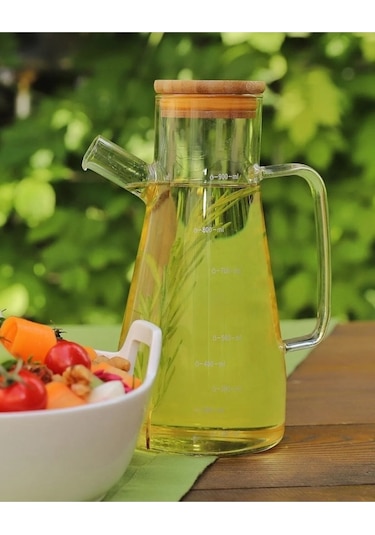 Mithra Life Bambu Kapaklı Borosilikat Cam Yağdanlık 900 Ml Mıt1070