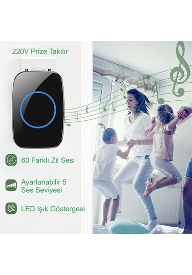 Plentiful Modern Kablosuz Kapı Zili 300metre Menzil 60 Çeşit Melodi Hoşgeldiniz 5 Seviye Ses