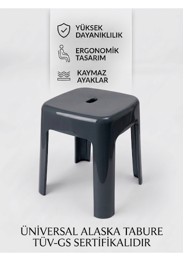 Saban Plastik Alaska Model Sağlam Tabure 36x36x46cm Gri