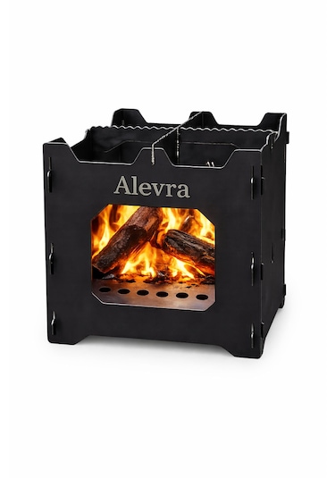 Alevra 30x30x30 Mini Kamp Sobası Gri - Siyah