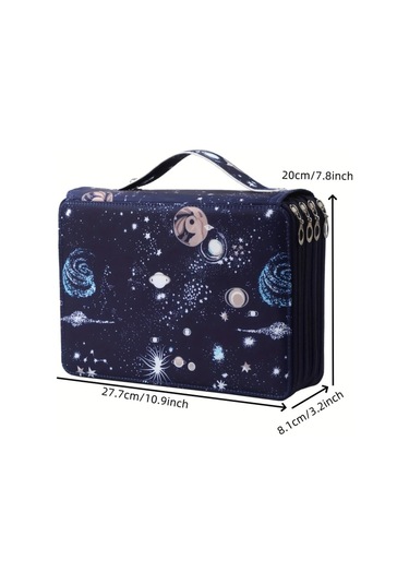 Maxaccess Kraliyet Mavi 203 Gözlü Çantalı Kalem Kutusu Deniz Mavi Gezegen Tasarım Ofis Sanat Depolama Lacivert