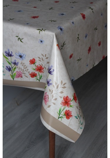 Elyaf Silinebilir Pvc Muşamba Masa Örtüsü Knrsuluçiçek Bej