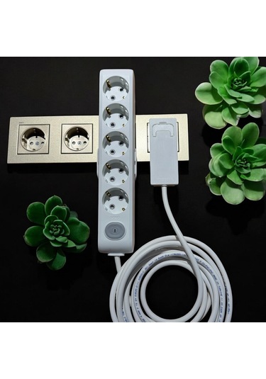 4 Metre 5 Li Grup Priz Açma Kapama Düğmeli Ultra İnce Fiş Çocuk Korumalı Dar Alan Uyumlu Uzatma Kablosu 4 M