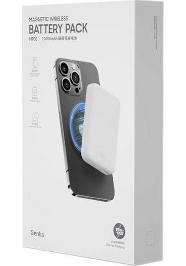 Benks MP03 10000 mAh Magsafe Magnetic Powerbank 10W Kablosuz Taşınabilir Hızlı Şarj Cihazı - ZORE-219875 Beyaz