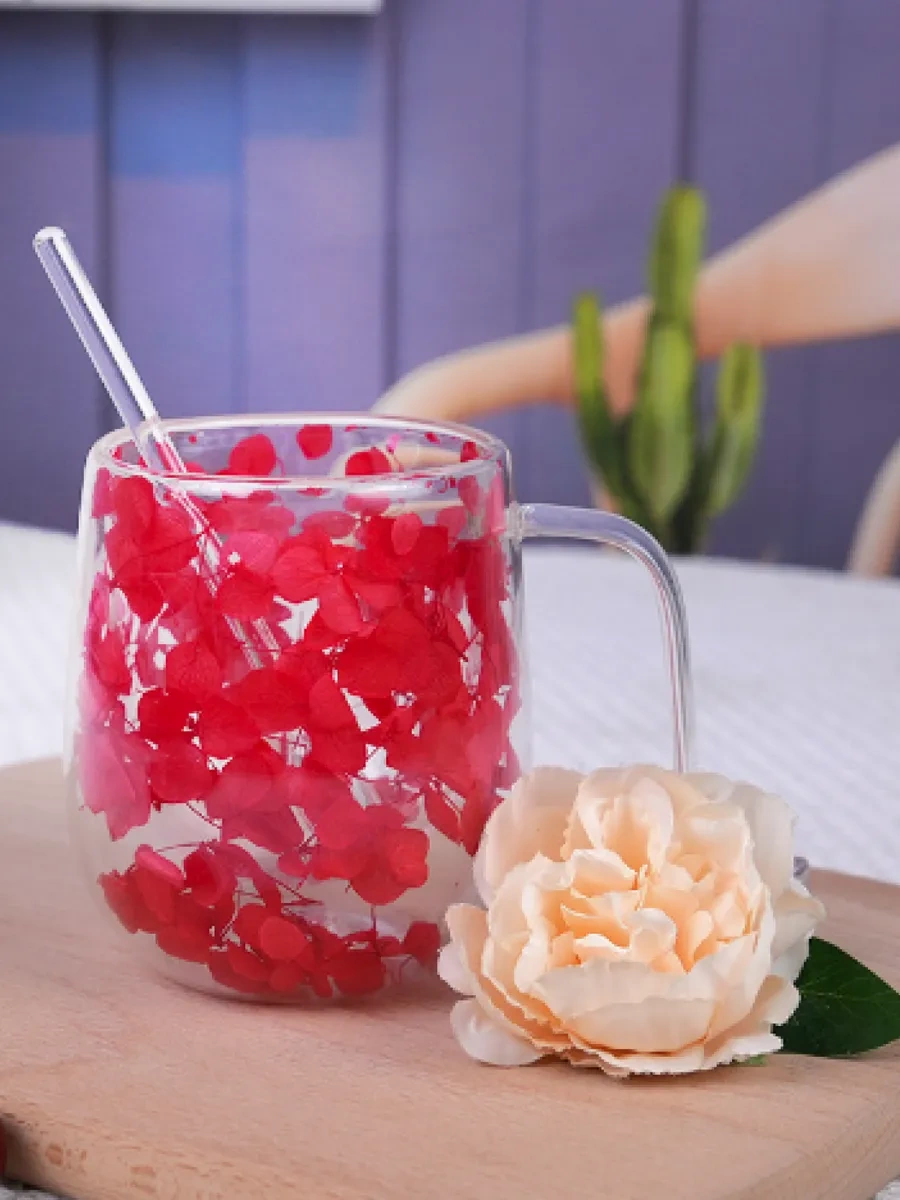 Conflate Çift Tabanlı Kurutulmuş Çiçek Desenli 350 Ml Bardak 379766503 Kırmızı