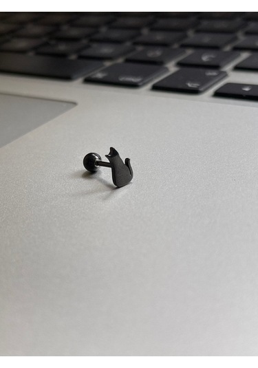 Cerrahi Çelik Tragus Helix Kıkırdak Conch Minimal Kedili Piercing Siyah