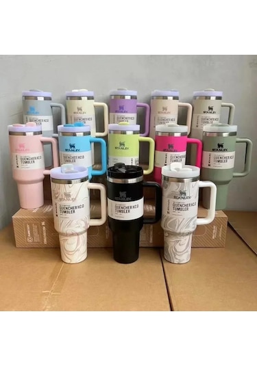 Paslanmaz Çelik Pipetli 1200ml Araba Bardağı - Kiraz Pembesi Um45489-8 Yurt Dışından Pembe