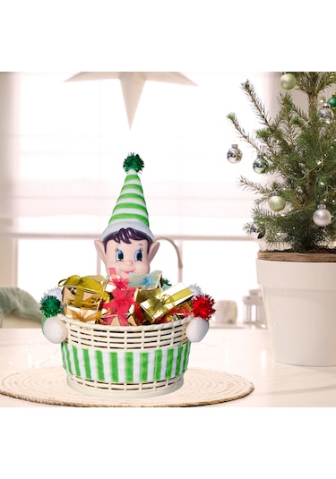 Suofeng Noel Elfesi Şeker Sepeti - Festivite Dekorasyonu Ve Atıştırmalık Saklama Kutusu, Kırmızı Yeşil Tasarım, Partiler İçin Pratik Depo