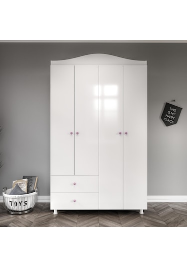 Angel Pembe Kulplu 5 Bölmeli 2 Çekmeceli Gardrop