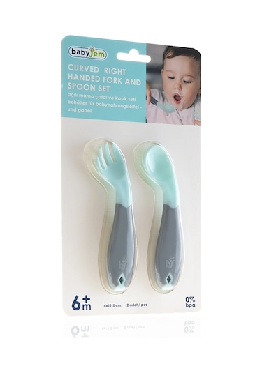 Babyjem - Açılı Mama Çatal Kaşık Seti - Yeşil