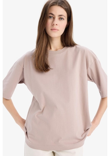 DeFacto Oversize Geniş Kalıp Bisiklet Yaka Basic Düz Penye Kısa Kollu Tişört C0099AX25SPBG130