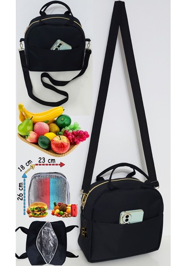 Anne Bebek Çocuk İçin Isı Yalıtımlı Termal Termoslu Yemek, Mama, Beslenme, Gıda Çantası Siyah