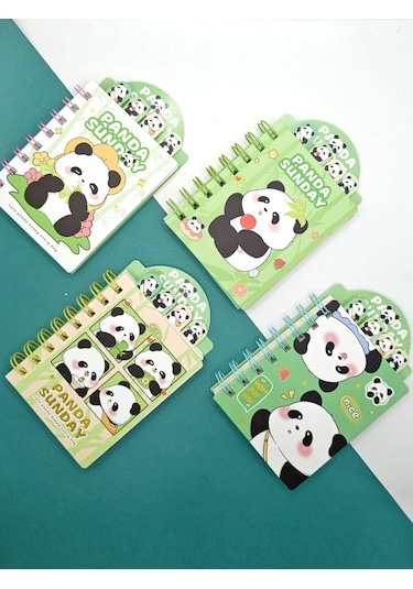 Sevimli Panda Ayraçlı Mini Not Defteri 9x14,5 Cm - Şirin Panda Yeşil