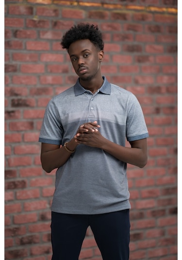 Advante Regular Fit Likralı Pano Desenli Polo Yaka T-shirt Lacivert