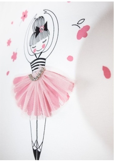 Balerin Baskılı Beyaz Kız Çocuk T-Shirt Beyaz