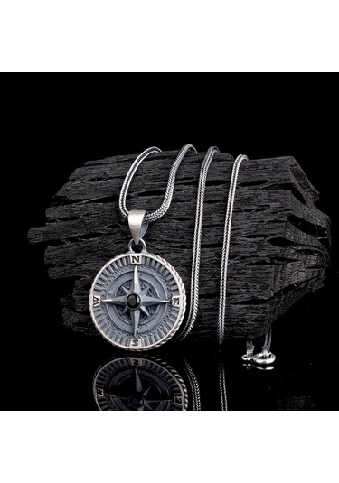 925 Ayar Gümüş Yön Pusulası Model Zirkon Taşlı Kolye