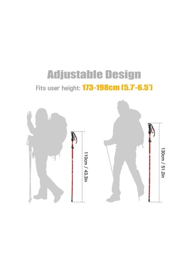 Besthome1 Alüminyum Trekking Çubuğu 5 Bölümlü 36cm Daraltılabilir 265g Kısa Ultra Hafif Dağ Yürüyüşü, Kırmızı Uzun Tip Tek Ade Çok Renkli