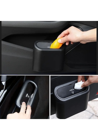 Buffer Araç İçi Takılarak Sabitlenebilen Mini Kapaklı Çöp Kovası Siyah