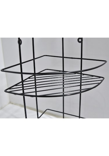 Siyah Üçlü Banyo Köşe Rafı Şampuanlık Köşelik Siyah