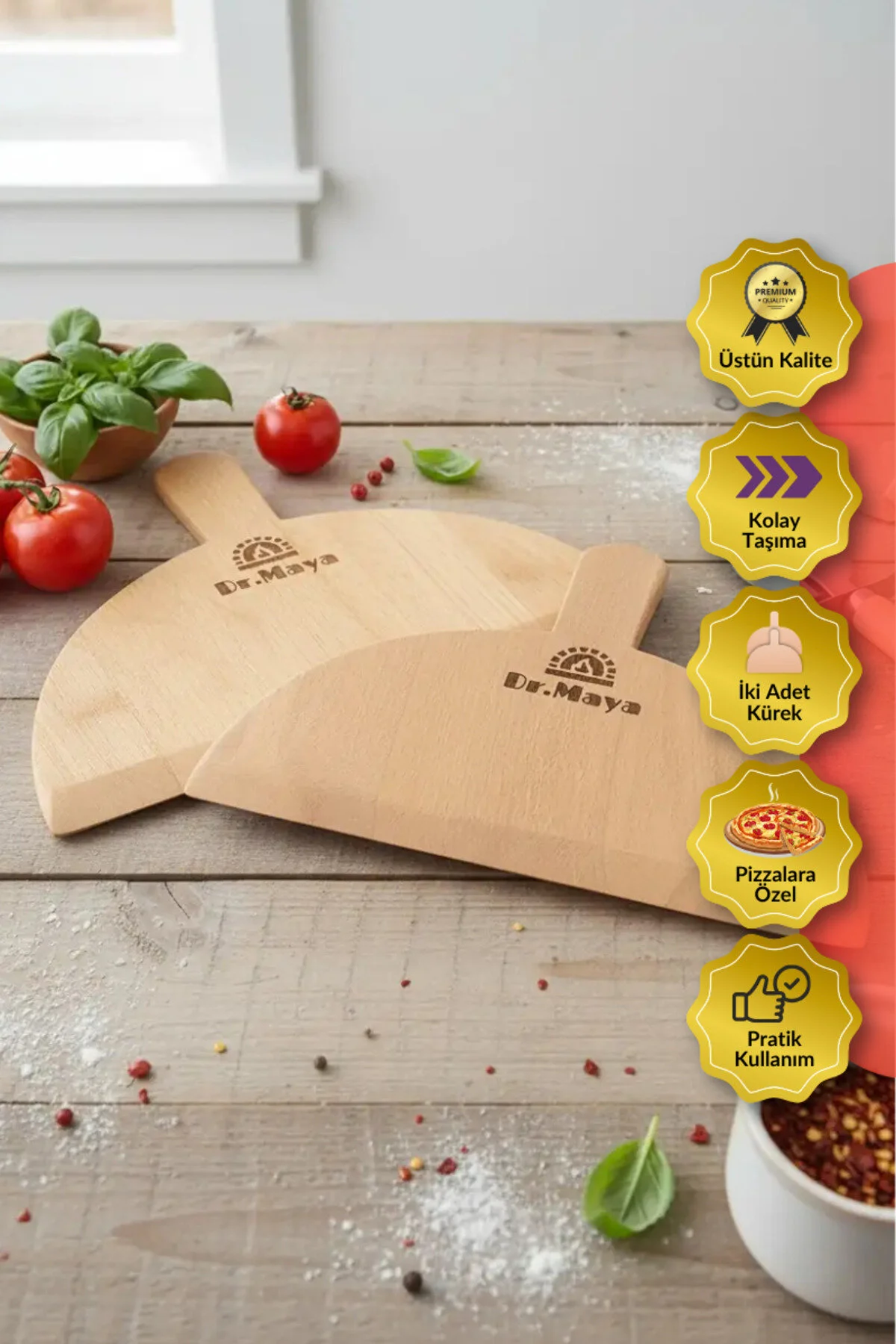 Taş Fırın Uyumlu 2'li Pizza Kürekleri Ahşap