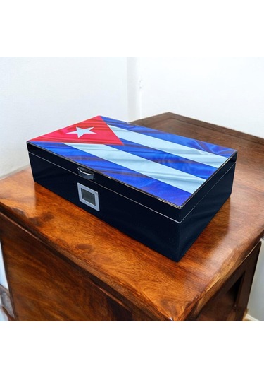 Lubinski İtaly Cuban Flag Humidor Puro Kutusu Siyah 80's