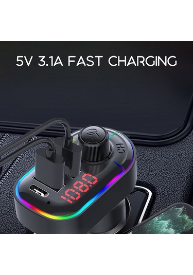 Suofeng Araç Şarj Cihazı - Bluetooth Fm Vericili, Usb-c Çift Portlu, Kablosuz Görüşme Ve Led Ekranlı