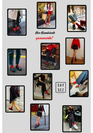 Bambu Kadın Lastiksiz Kırmızı Soket Dikişsiz Premium Çorap 3'lü Kırmızı