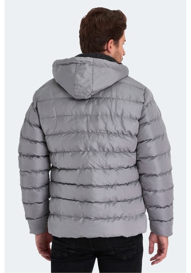 Slazenger Salıne Erkek Kapüşonlu Şişme Gri Mont & Kaban Gri