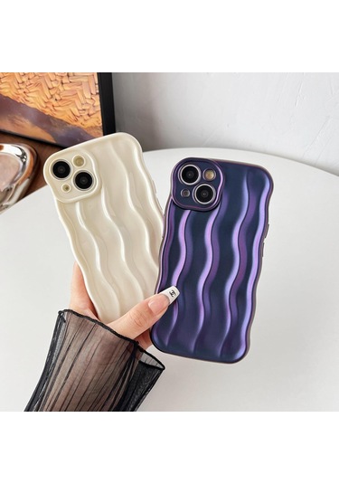 2025 En Son Model İphone 15 Kılıfı, Su Dalgası Desenli Kıvırcık Dalga Çerçeveli Yumuşak Telefon Kılıfı Beyaz Beyaz İphone 15 Çok Renkli