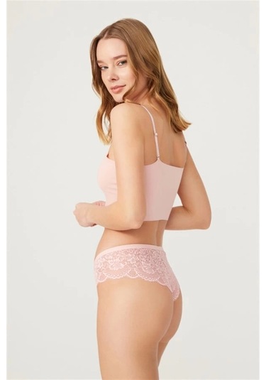 Cottonhill Dantelli Transparan Kadın Brezilya Külot-6076-pudra Pudra