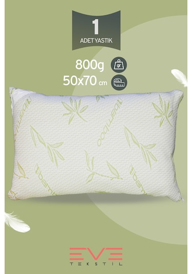 Eve Tekstil Bamboo Serisi Kılıflı Antialerjik Fermuarlı Yıkanabilir Antialerjik Silikon Elyaf Yastık 50x70cm 800 Gr
