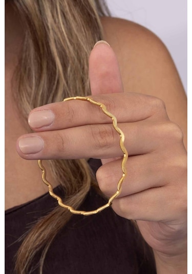 Gümüş Pazarım Altın Kaplama Dalgalı Model 925 Ayar Gümüş Kadın Ajda Bilezik Diğer