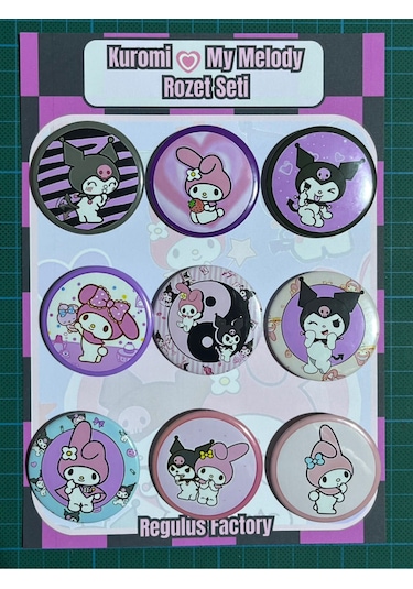 Kuromi & My Melody Rozet Seti 9 Adet 44mm