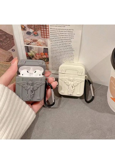Microsonic Aipods Uyumlu 4.nesil / Anc Kılıf Cartoon Figürlü Silikon Praying Angel Bej - Gri