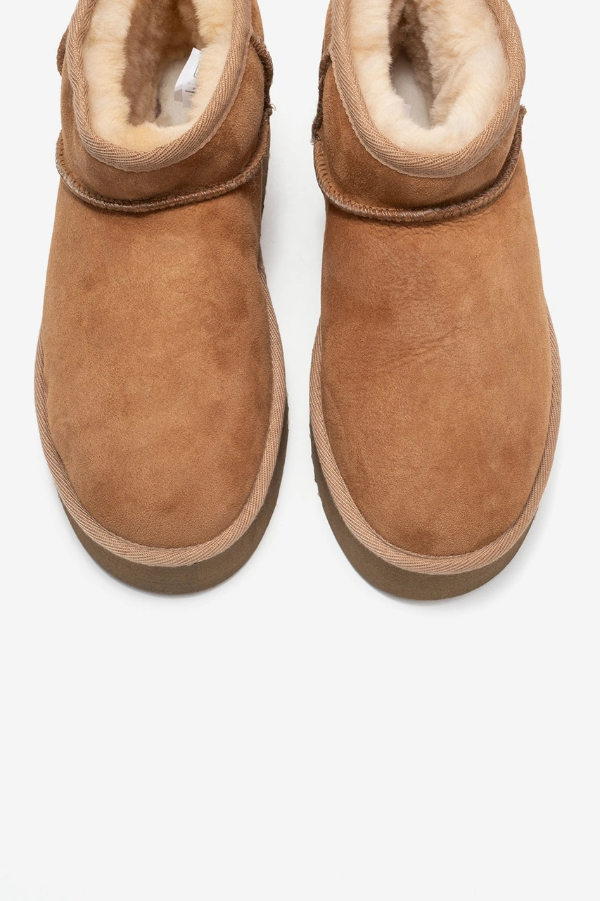 Veyra Taba Süet Hakiki Deri Kürklü Platform Tabanlı Kadın Mini Bot Taba Süet