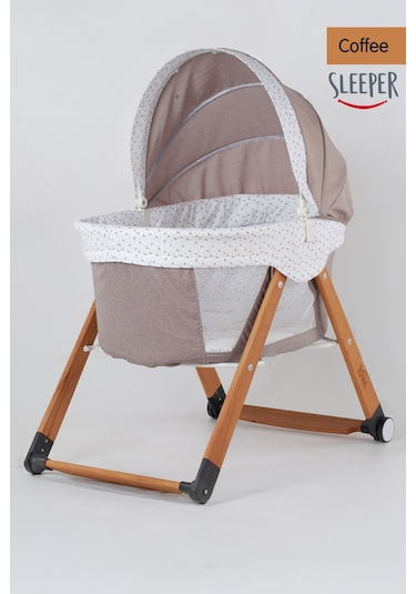 Kiwi Sleeper Anne Yanı Beşik, Portatif, Sallanır, Katlanır, Tekerlekli Bebek Beşiği - Luna Desen Coffe
