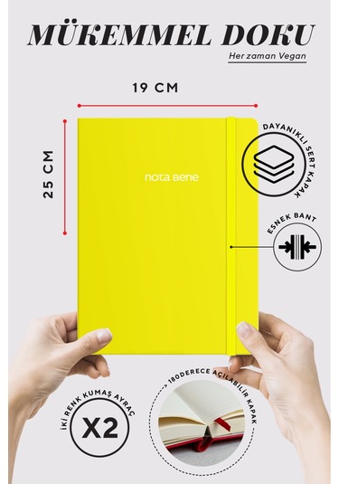 Nota Bene Classic Sert Kapak Defter, 19x25 Cm, Çizgili Sarı
