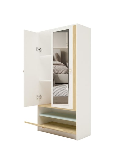 Floradesign Malibu Aynalı Gardırop /elbise Dolabı 3 Kapaklı Dolap / Organizer Beyaz/meşe
