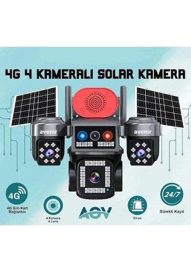 Avenir Av-s445 8mp 4 Kameralı Solar Ptz 4g Sim Kartlı Kamera