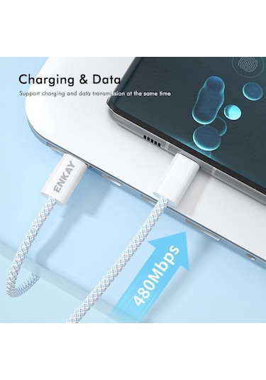 Enkay Cb174 Candy Color 60w Usb-c / Type-c'den Type-c'e Şarj Veri Kablosu, Uzunluk: 2m Beyaz