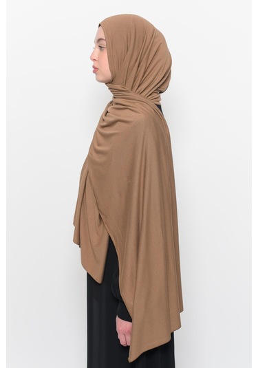 Hazır Pratik Geçmeli Lüks Düz Penye Şal Çapraz Hizalı Çikolata